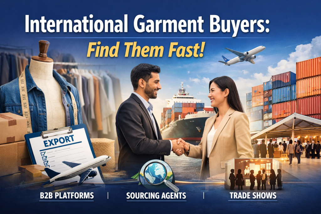 nternational Garment Buyers meeting with B2B platforms, sourcing agents, and trade shows for apparel exports